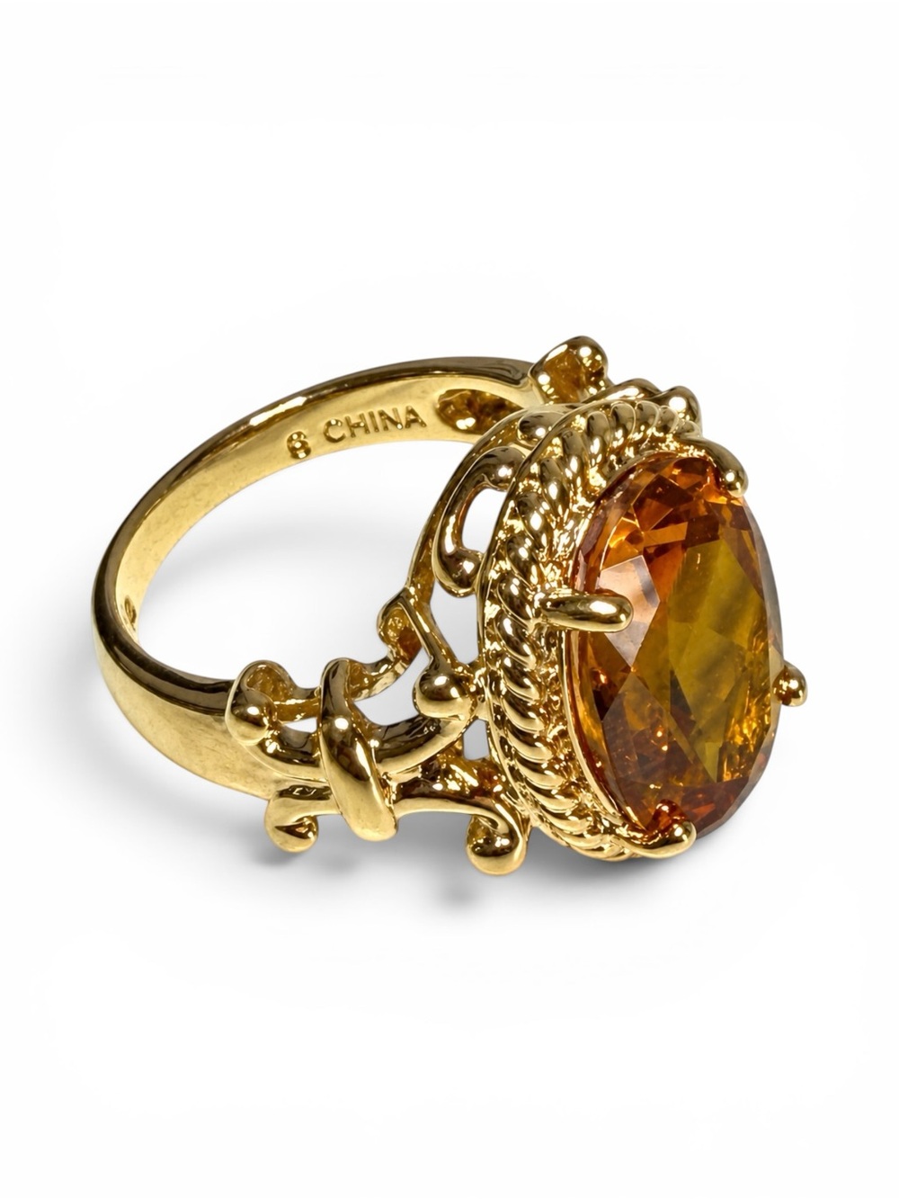 Ross-Simons Citrine Cocktail Ring 18K Gold Over Sterling Vintage Revival Size 6 - Picture 6 of 11